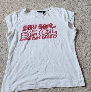 Medium American Eagle White Tee with Red Print